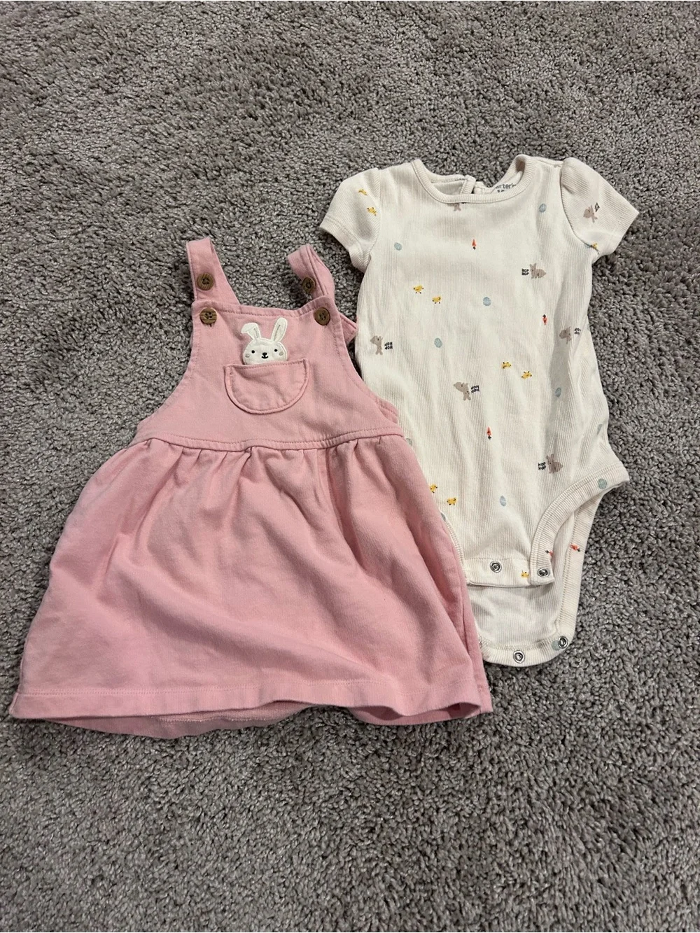Carter's Pink Pinafore Bunny Dress with Cream Short Sleeve Onesie